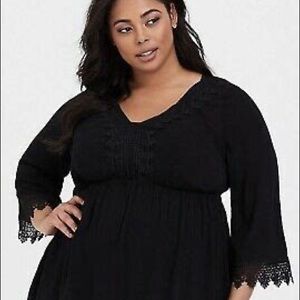 Torrid black sheer tunic/beach cover. Delicate crochet accents. 3, 3X